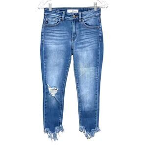 KanCan Jeans Audrina Mid Rise Ankle Skinny Distressed Raw Cut Off Womens 3 / 25